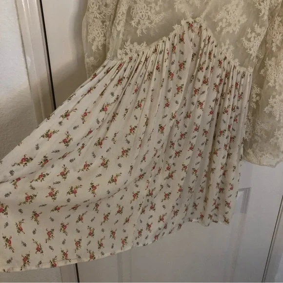 Denim Supply Ralph Lauren Bohemian Printed Tea Dress Lace Flare Sleeves Prairie - Picture 9 of 14